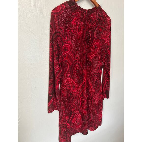 Tommy Hilfiger Red Black Paisley Long Sleeve Keyhole Back Shift Dress Size 8 - Picture 4 of 10